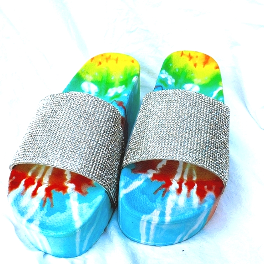 Tie-dyed sparkly slides